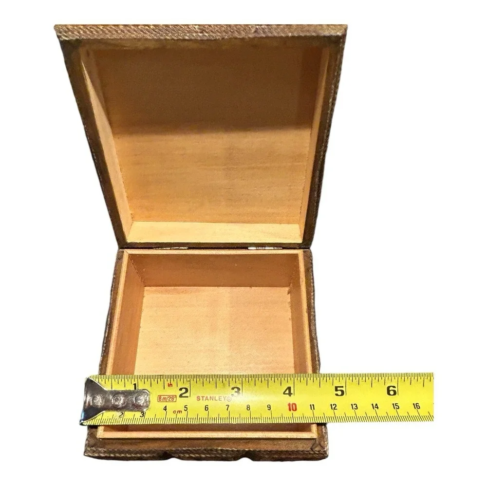 Hand Carved Painted Wooden Hinged‎ Box Made in Poland No Key
